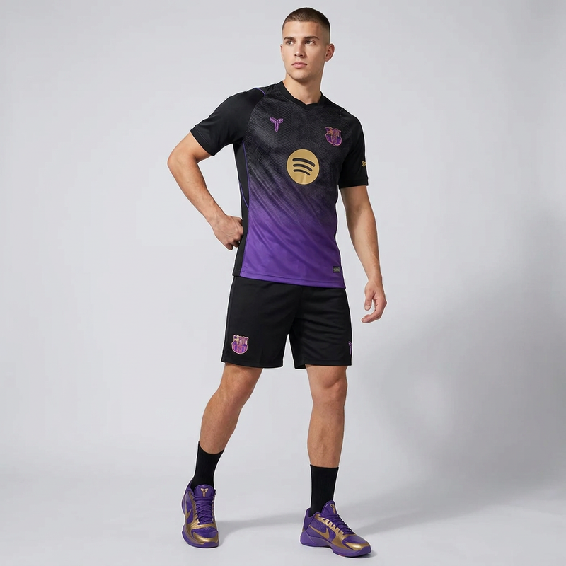 ست تیشرت آستین کوتاه و شلوارک ورزشی مردانه مدل بارسلونا Away 2027